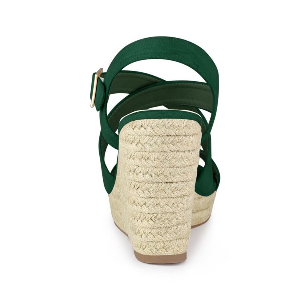 Espadrilles Platform Slingback Emerald Green Wedges Sandals - Picture 3 of 6